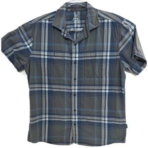 Kuhl Shirt Mens Large Blue Gray Plaid Short Sleeve Button Front Hiking Outdoor